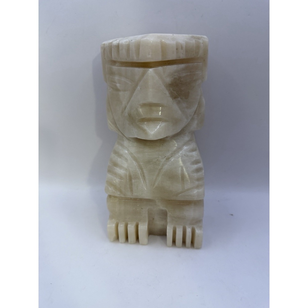 Vintage Hand Carved Onyx Stone Tribal Figure – Aztec Mayan Style Statue 6.5"